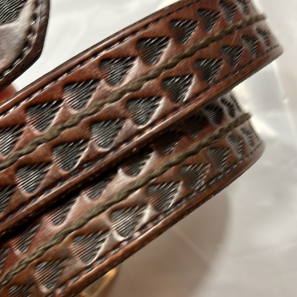 Vintage Brown Leather Belt with Black Heart Motif and Brass Initials HFP - Picture 10 of 10